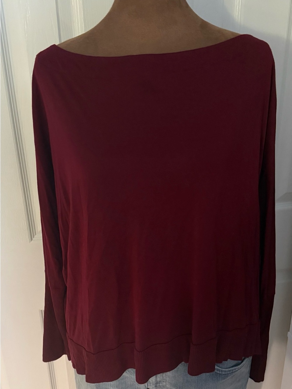 Moda International Boatneck Long Sleeve Top - Burgundy Wine